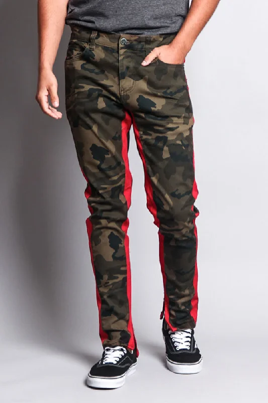 Men's skinny travel trousers-Men's Double Taped Track Style Camo Pants