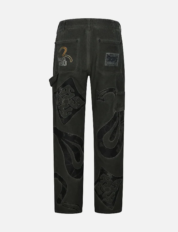 Men's lightweight twill pants-Multi Logos Overdyed Wide Leg Worker Pants