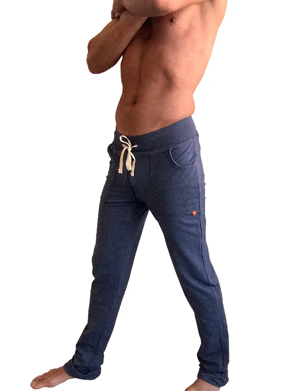 Men's comfy linen trousers-PERFORMANCE-Premium Track & Lounge Sweat Pant (Navy Blue Heather)