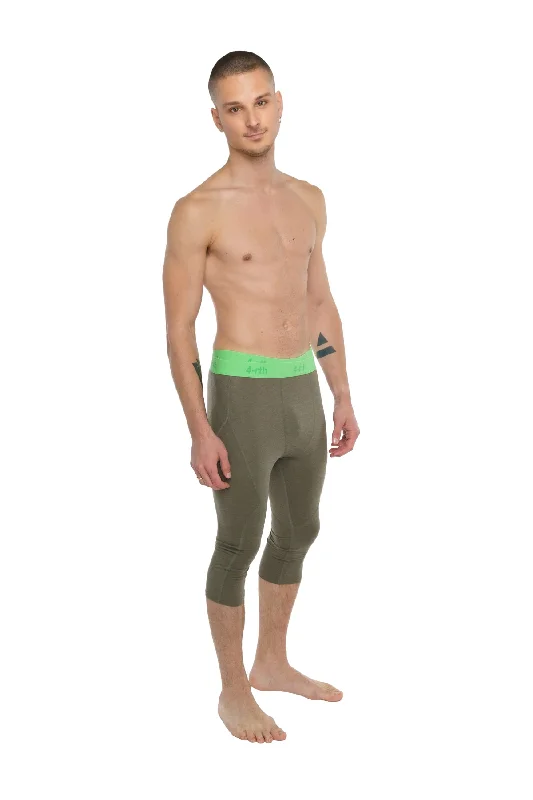 Men's tailored cargo pants-Performance Yoga Leggings - 3/4 (Olive Green)