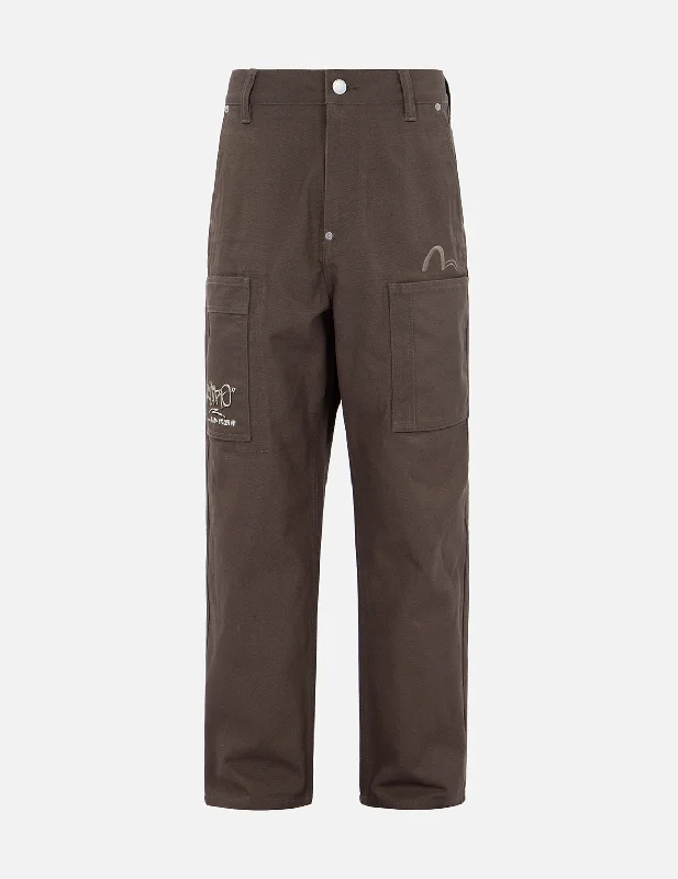 Men's durable faded pants-Seagull Embroidery Wide Leg Worker Pants