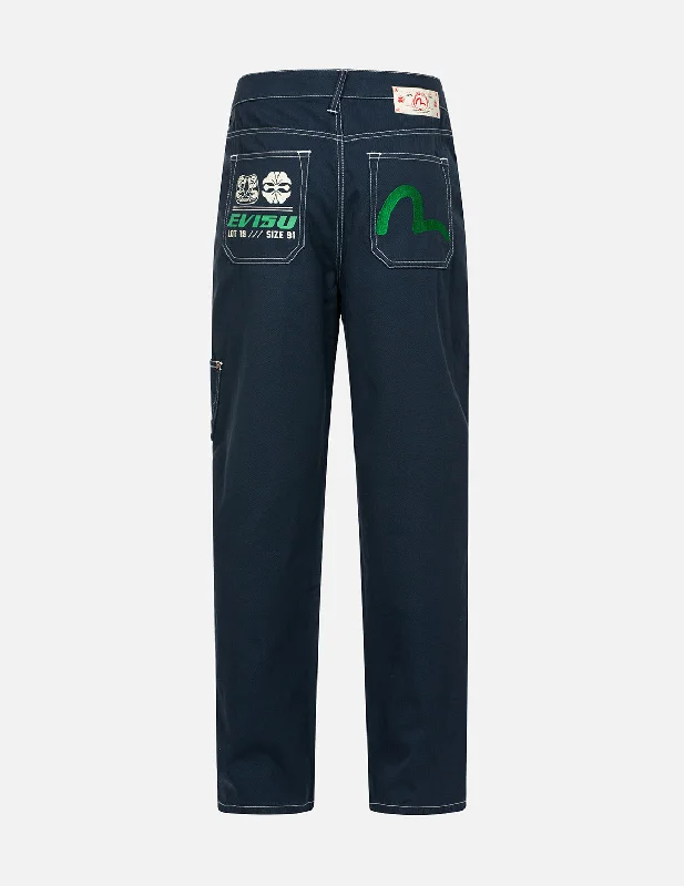 Men's skinny twill jeans-Seagull Embroidery with Contrasting Stitch Straight Fit Cargo Pants