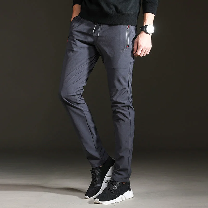 Men's skinny pleated trousers-Trendy Men's Slim Fit Casual Gym Pants