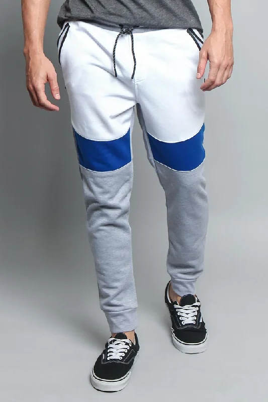 Men's rugged performance joggers-Tri Color Blocked Sweat Pants