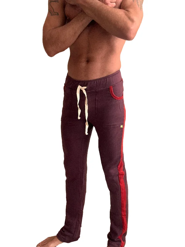 Men's soft jogger jeans-**Winter Collection** MID-Weight Luxury-Fleece Track & Lounge Sweat Pant (Burgundy w/Red))