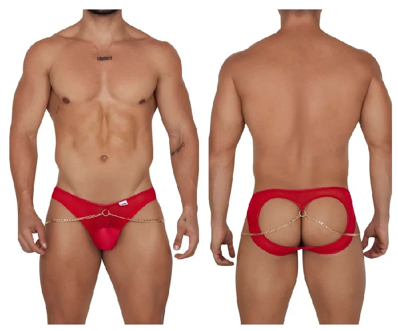 men's thermal underwear pack-CandyMan 99672 Chain Jock Briefs Color Red