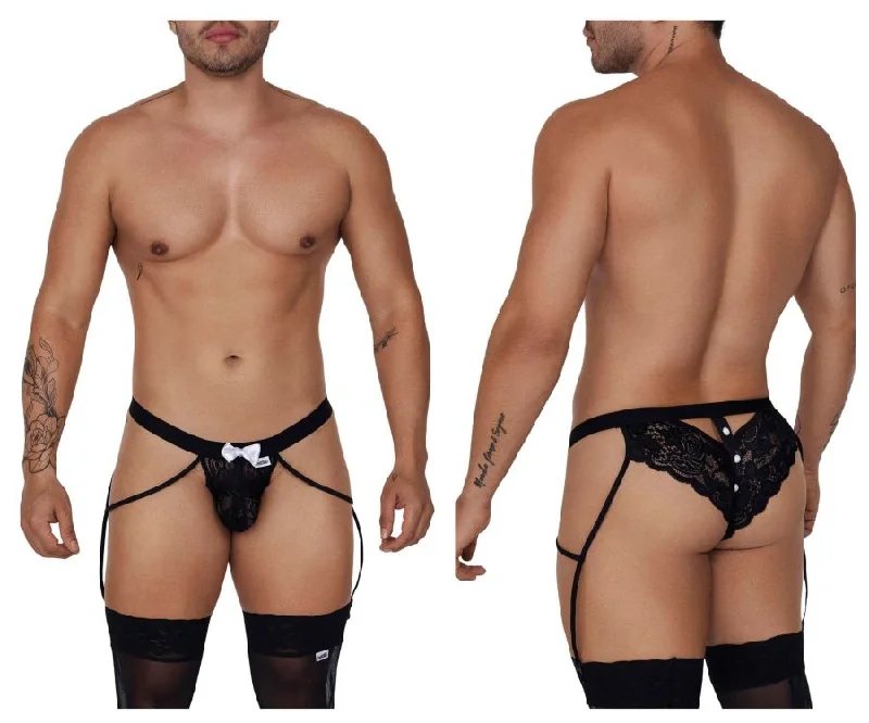 men's hypoallergenic trunks-CandyMan 99679 Lace Garter Briefs Color Black