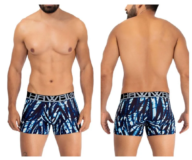 men's soft boxer briefs-HAWAI 42172 Printed Microfiber Trunks Color Dark Blue