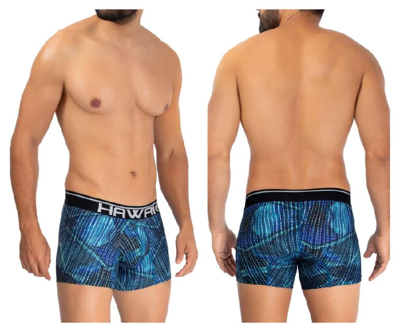 men's warm boxer shorts-HAWAI 42173 Printed Microfiber Trunks Color Royal Blue