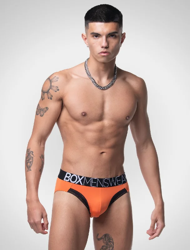 men's athletic trunks for movement-Prince Fit Briefs - Orange & Black