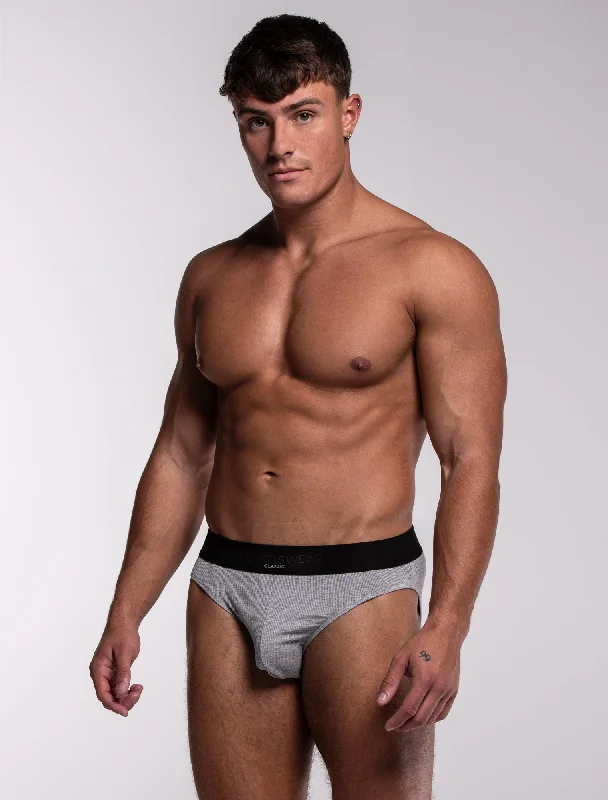 men's modal underwear for softness-Mens Classic Ribbed Briefs - Grey