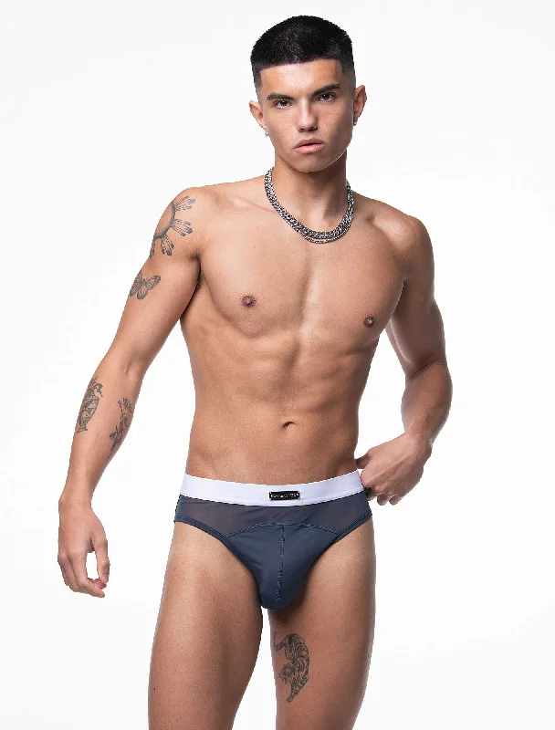 men's compression underwear-Mens Curved Mesh Briefs - Navy