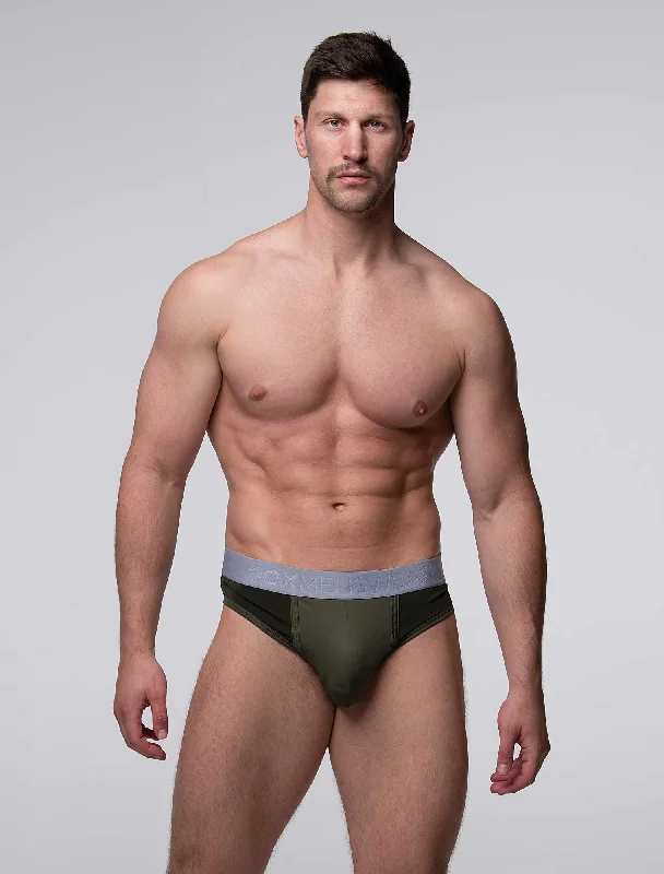 men's modal underwear-Mesh Panel Briefs - Château Green