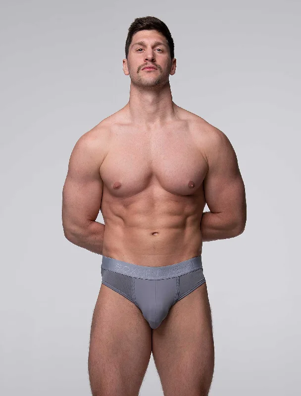 men's thermal boxer briefs-Mesh Panel Briefs - Regal Grey