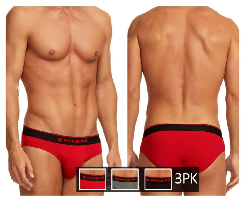 men's quick-dry underwear collection-Papi 980403-950 3PK Cotton Stretch Brief Color Red-Gray-Black