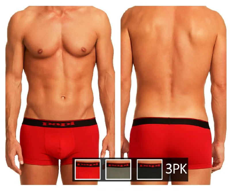 men's workout boxer shorts pack-Papi 980501-950 3PK Cotton Stretch Brazilian Solids Color Red-Gray-Black