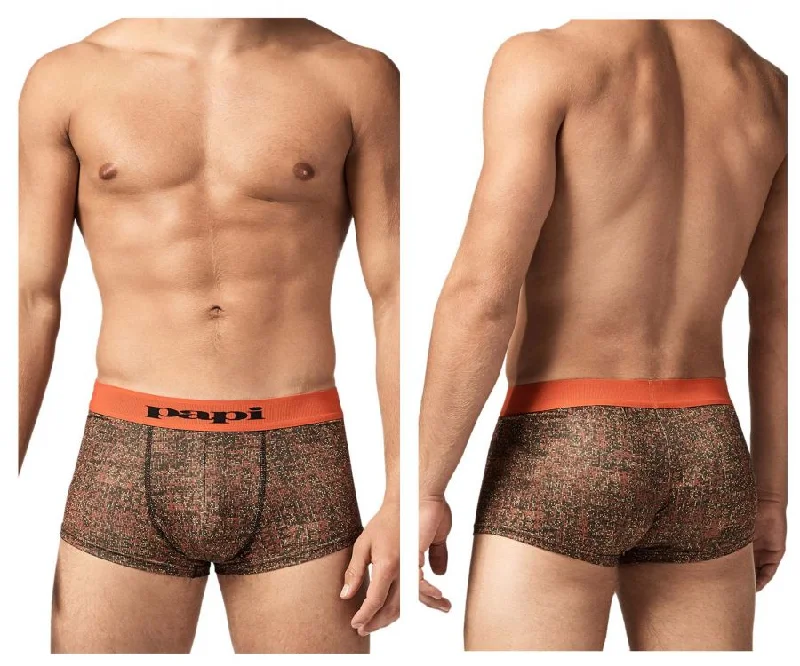 men's premium underwear-Papi UMPA050 Fashion Microflex Brazilian Trunks Color Orange Pixel Print