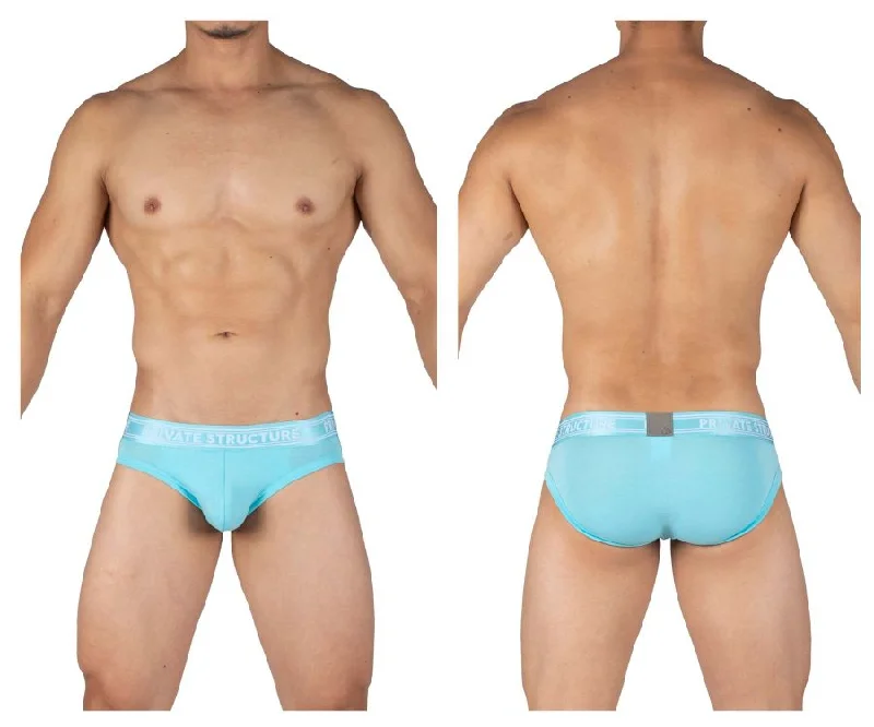 men's loose-fit trunks pack-Private Structure PBUT4378 Bamboo Mid Waist Mini Briefs Color Bright Cyan