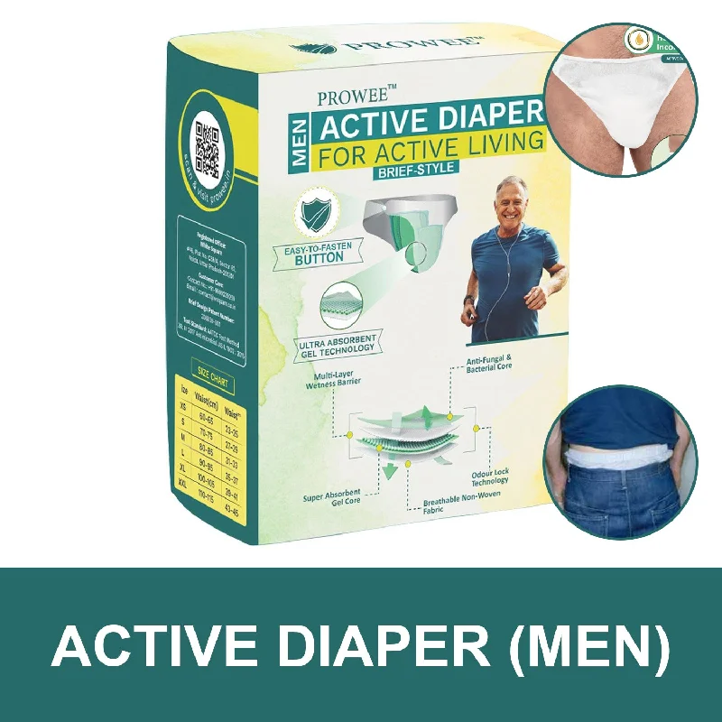 men's durable underwear for rough use-Active Adult Diaper for men "Brief Style" for Incontinence,Customised to Size with Easy to Fix Button, Microbe Protected--Prowee Active Adult Diaper (Men)