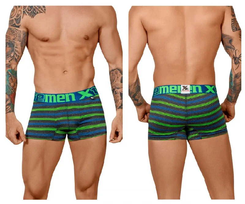 men's cooling boxer briefs pack-Xtremen 51453C Stripes Trunk Color Green