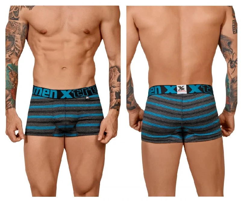 men's slim-fit boxer briefs pack-Xtremen 51453C Stripes Trunk Color Turquoise