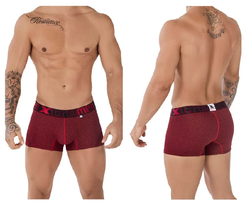 men's bamboo trunks-Xtremen 51478C Microfiber Jacquard Trunks Color Red