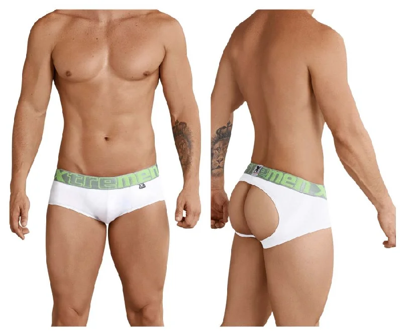 men's supportive trunks pack-Xtremen 91032 Butt lifter Jockstrap Color White-Silver