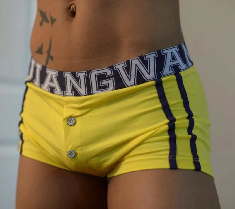 men's athletic boxer shorts-Yellow Button Down Trunks